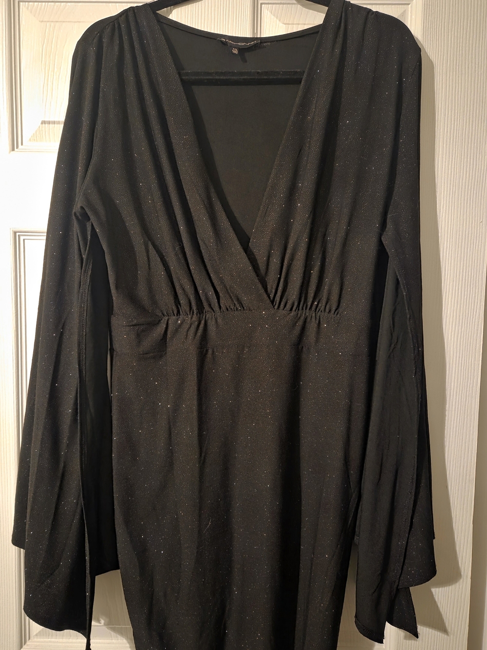 Women's Black Sparkle Wrap-Style Long Sleeve Dress